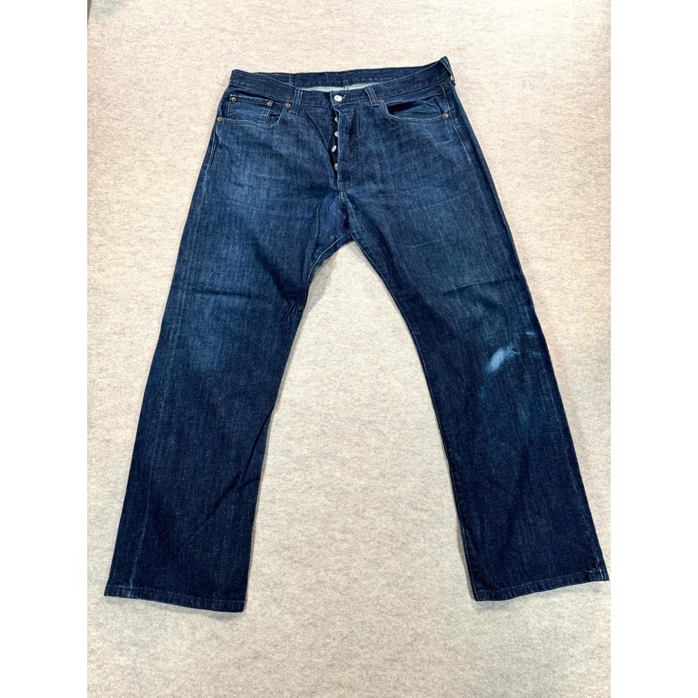 Levis 501 Straight Jeans Mens 38x30 Blue Denim Cotton Dark Wash Logo High Rise